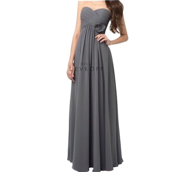 Bill Levkoff Womens Maxi Dress Gown Strapless Sweetheart Formal Gray Size 2 - Picture 10 of 13